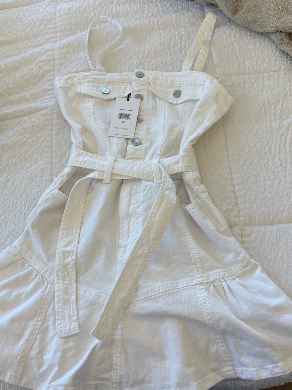 7 For All Mankind White Button-Front Belted Sundress
